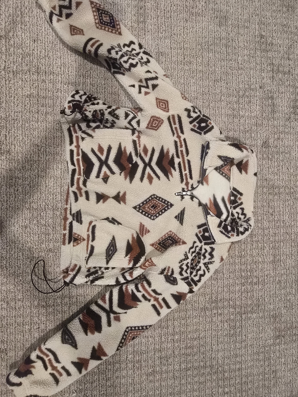 Cozy Aztec Print Sherpa Pullover - Cream & Brown